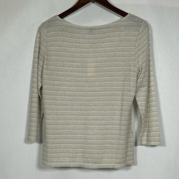 Ann Taylor Shimmery Cream Ribbed 3/4 Sleeve Blouse - Picture 4 of 14